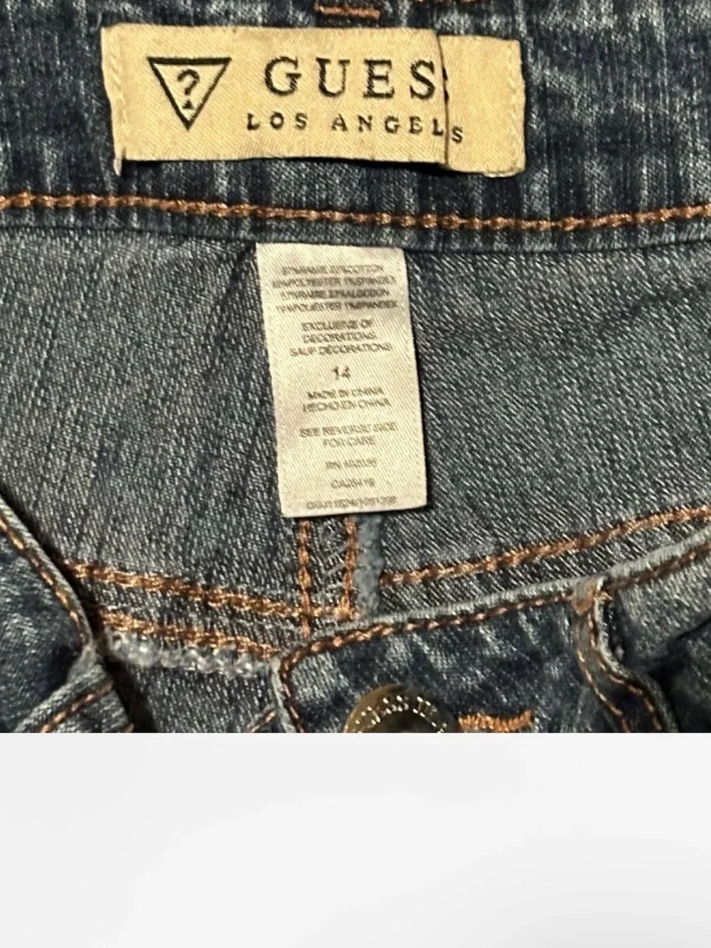 GUESS Embroidered Floral Denim Shorts - Faded Blue with Peach Flowers